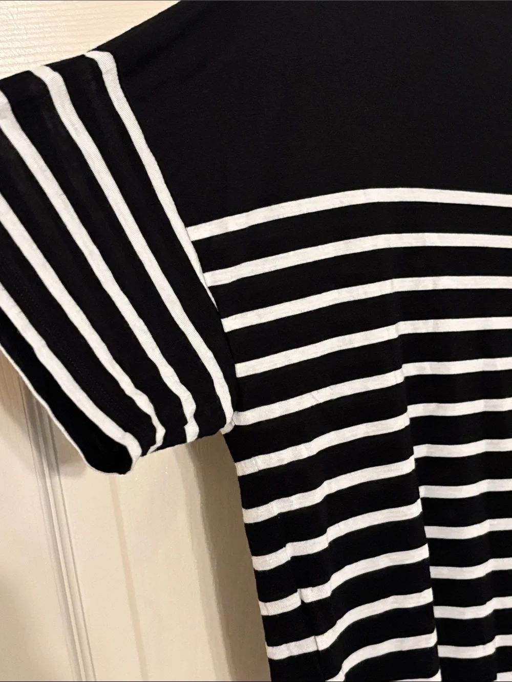 La Ligne New York Black and White Horizontal Stripe Viscose and Silk Tee - Picture 3 of 6